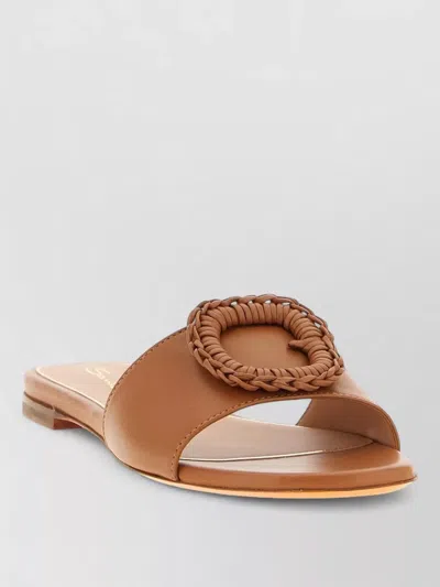 Santoni Corolle Sandals Braided Detail Flat Sole Open Toe In Brown