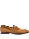 Santoni Cow Leather Loafers With Refined Stitch Detail In Brown