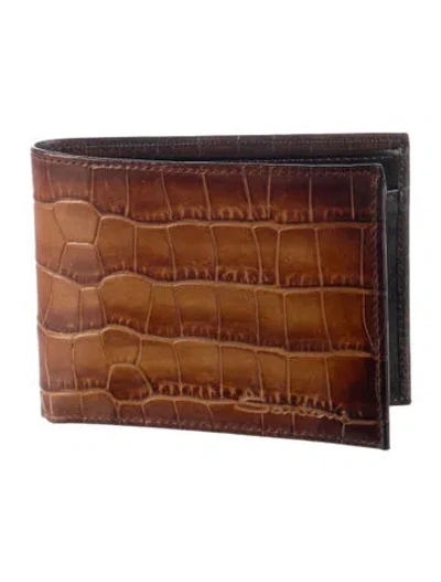 Pre-owned Santoni Crocodile Bifold Wallet In Brown