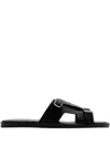 Santoni Crocodile-embossed Buckle-detail Sandals In Black