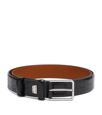 Santoni Crocodile Leather Belt In Black