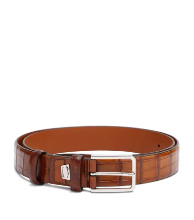 Santoni Crocodile Leather Belt In Brown