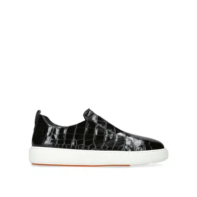Santoni Crocodile Leather Clean Icon 2.0 Sneakers In Black