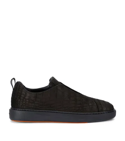 Santoni Crocodile Leather Clean Icon Sneakers In Black