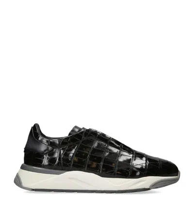 Santoni Crocodile Leather Innova Sneakers In Black
