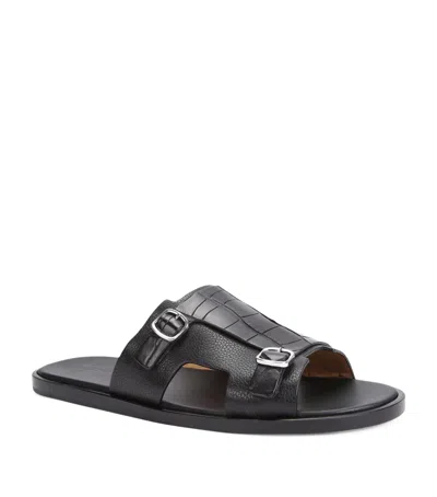 Santoni Crocodile Monk Sandals In Black