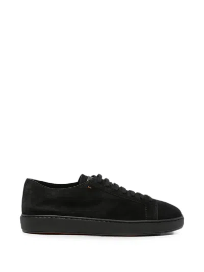 Santoni Damps Lace-up Suede Sneakers In Black