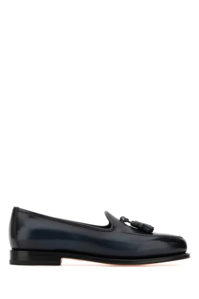 Santoni Dark Blue Leather Andrew Loafers