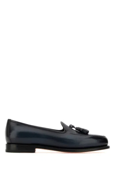 Santoni Dark Blue Leather Andrew Loafers