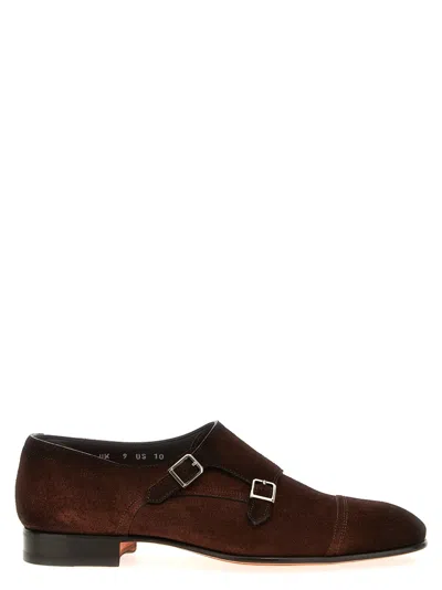 Santoni Dark Brown Double Buckle Dress Shoes