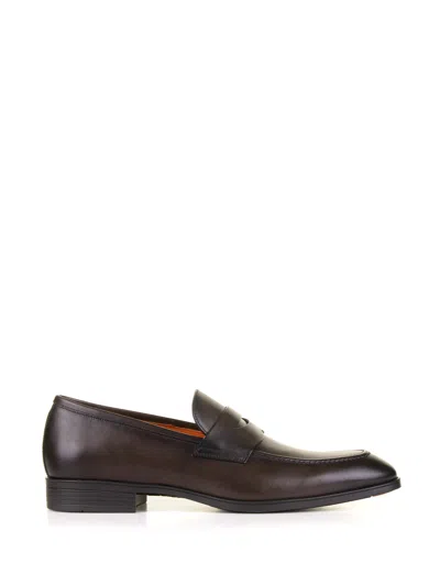 Santoni Dark Brown Leather Moccasin