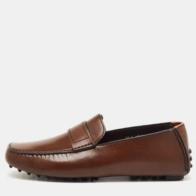Pre-owned Santoni Dark Brown Leather Slip On Loafers Size 41