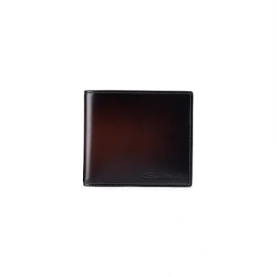 Santoni Dark Brown Leather Wallet Quercia Brown