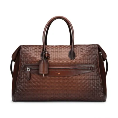 Santoni Dark Brown Leather Weekend Bag Quercia Brown