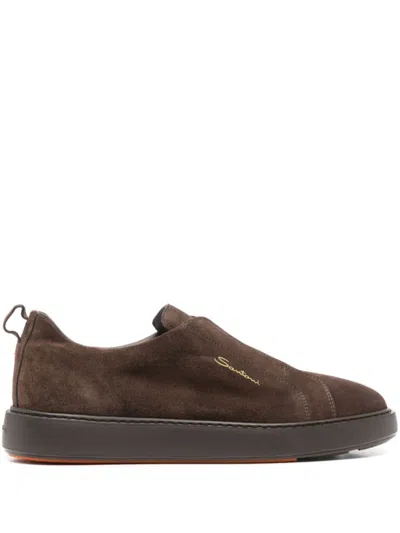 Santoni Dark Brown Logo Sneaker