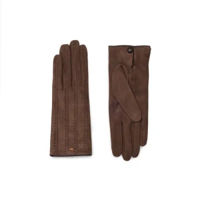Santoni Dark Brown Suede Gloves Quercia Brown