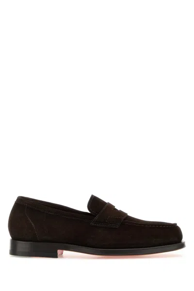 Santoni Dark Brown Suede Gunter Loafers