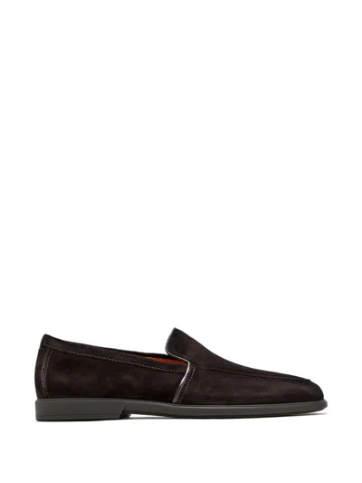 Santoni Dark Brown Topstitched Loafers