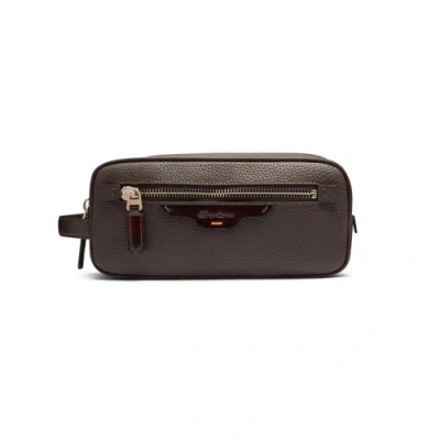 Santoni Dark Brown Tumbled Leather Beauty Case