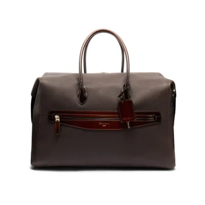 Santoni Dark Brown Tumbled Leather Weekend Bag Quercia Brown