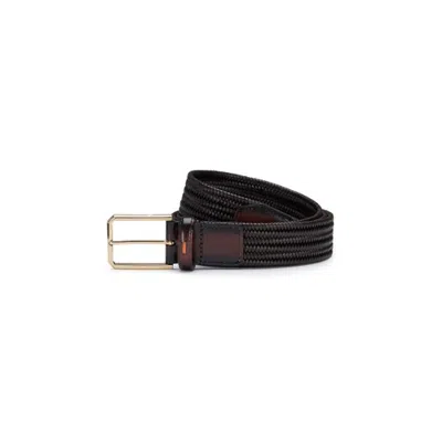 Santoni Dark Brown Woven Leather Belt Quercia Brown