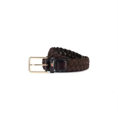 Santoni Dark Brown Woven Suede Belt Quercia Brown