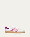 Santoni White And Violet Leather And Suede Dbs Oly Sneaker In White/pink