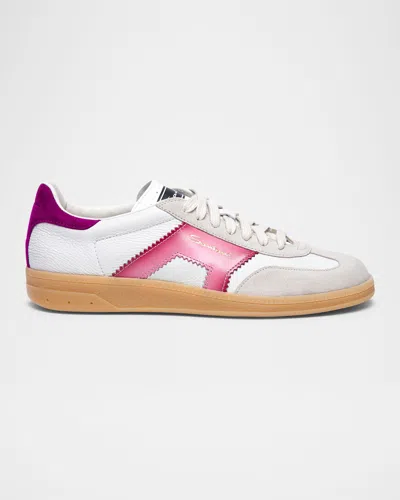 Santoni Dbs Mix Leather Low-top Sneakers In White/pink