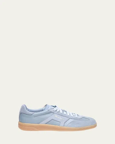 Santoni Dbs Mixed Leather Low-top Sneakers In Light Blue