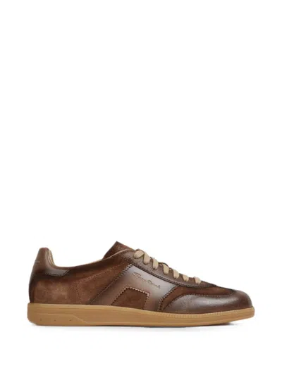 Santoni Dbs Oly Low-top Calf Leather Sneakers In Brown