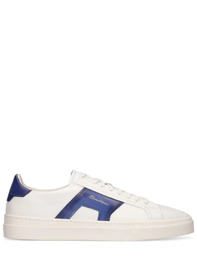 Pre-owned Santoni Dbs Oly Men's White/blue Leather Low Top Sneakers