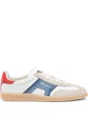 Santoni Low Top Leather Sneakers With Contrast Panel In White