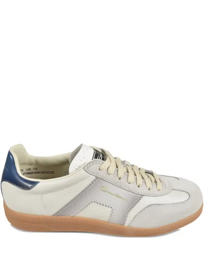 Santoni Dbs Leather And Suede Sneakers In White