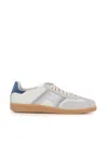 Santoni Dbs Leather And Suede Sneakers In Bianca/blu