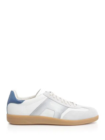 Santoni Leather Double Buckle Olympic Trainers In White