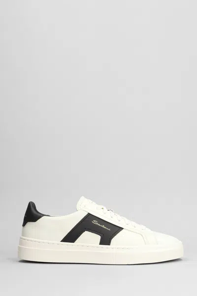 Santoni Double Buckle Trainers In White Leather