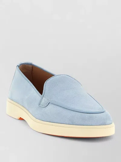 Santoni Debora Suede Round Toe Loafers Rubber Sole In Blue