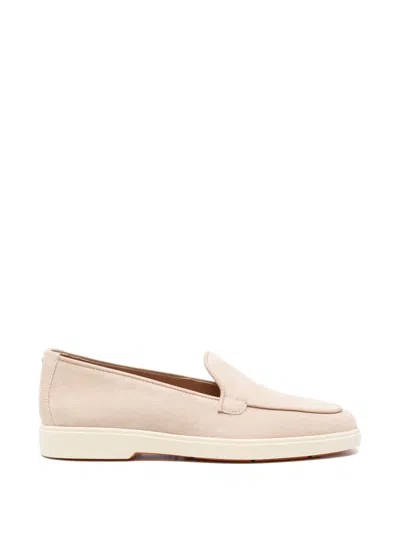 Santoni Closed-design Pink Leather Loafers With Plush Lining