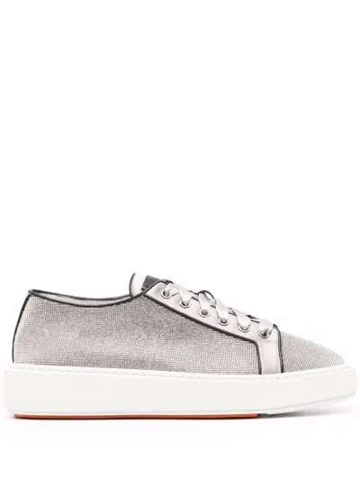 Santoni Derby Sequin-embellished Low-top Sneakers In Grau