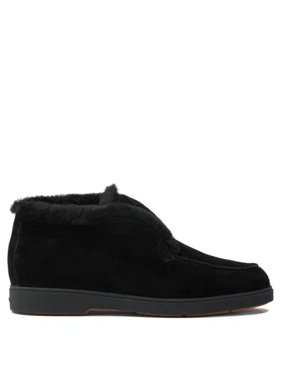 Santoni "desert" Ankle Boots With Fur In Black