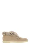 Santoni Desert Boot In Nubuck With Fur In Beige
