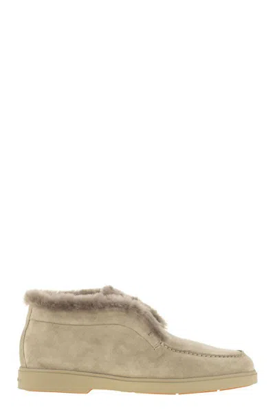 Santoni Desert Boot With Suede Fur In Neutral