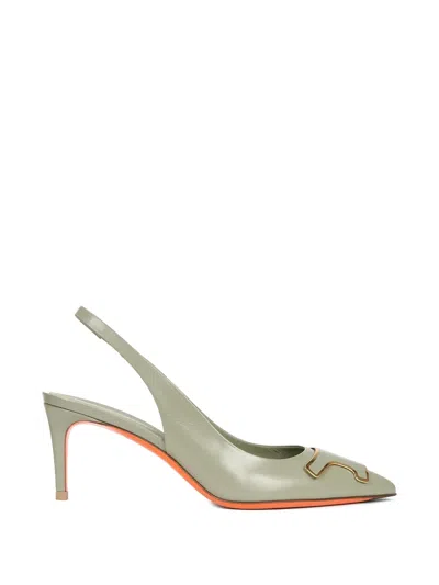 Santoni Detail Slingback Pumps In Green