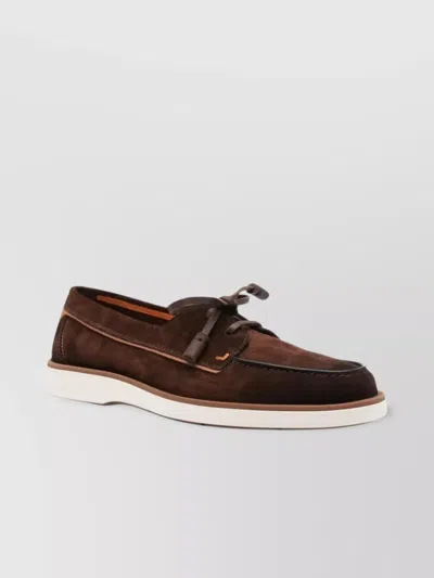 Santoni Detroit Suede Loafer Contrast Sole In White