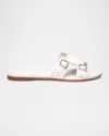 Santoni Didi Double-monk Flat Slide Sandals In White