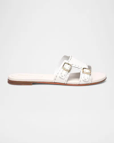 Santoni Didi Double-monk Flat Slide Sandals In White