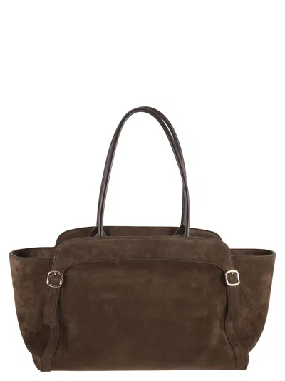 Santoni Didi M - Suede Shoulder Bag With Double Handle In Brown