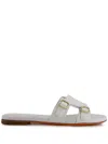 Santoni Leather Flat Sandals In White