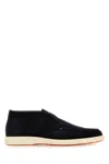 Santoni Midnight Blue Suede Digits Ankle Boots In Black