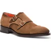 Santoni Beginner Suede Monk-strap Shoes In Brown